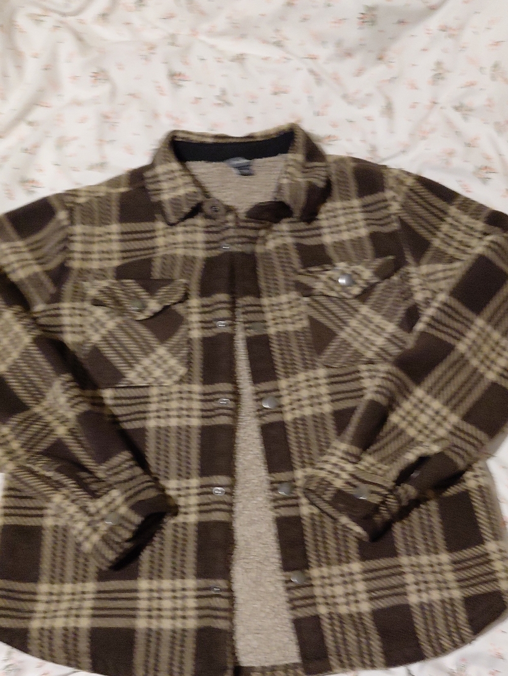 Eddie Bauer Brown and Tan Plaid Button-Down Shirt